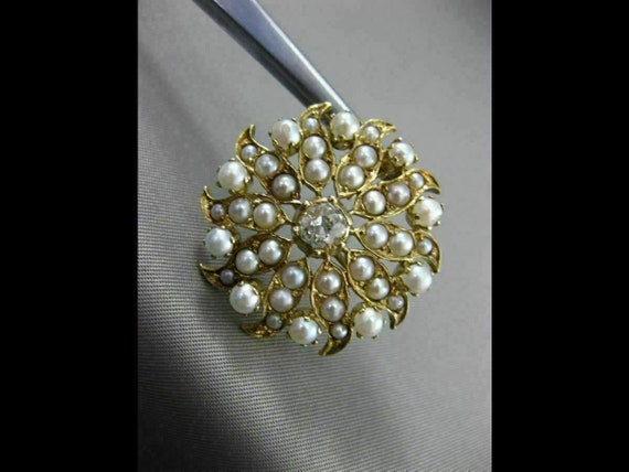 Antique Large .65Ct Diamond & Pearl 14Kt Yellow G… - image 2