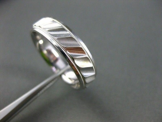 Estate Wide 14kt Solid White Gold Ridge Design Me… - image 5