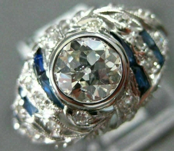 Antique 1.94Ct Old Mine Diamond & Aaa Sapphire Pl… - image 1