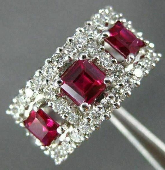 Antique Wide 1.82Ct Diamond and Aaa Ruby 14K White