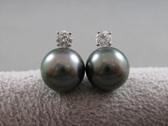 Estate .28Ct Diamond & Aaa Tahitian Pearl 14Kt Wh… - image 3