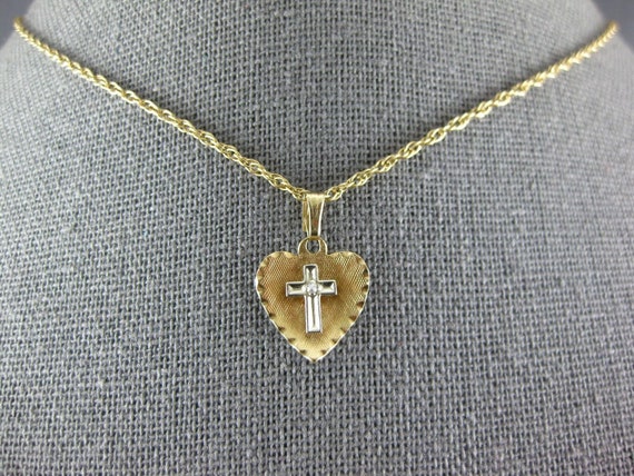 0.01Ct Diamond 14K Yellow Gold 3D Cross Heart Dia… - image 3