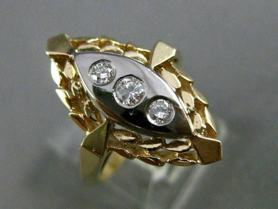 Antique .10Ct Diamond 14Kt White & Yellow Gold 3 … - image 4