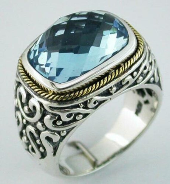 Estate Large 9ct Aaa Blue Topaz 14kt Yellow Gold … - image 1