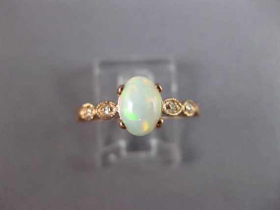 Estate .06Ct Diamond & Aaa Opal 14Kt Rose Gold 3D… - image 2