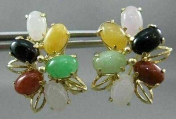 Antique Large Aaa Multi Gem & 14Kt Yellow Gold Fl… - image 2
