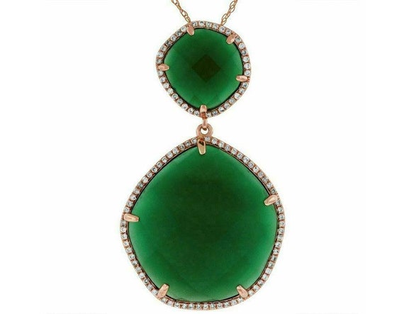 Estate .33Ct Diamond and AAA Green Agate 14K Rose… - image 1