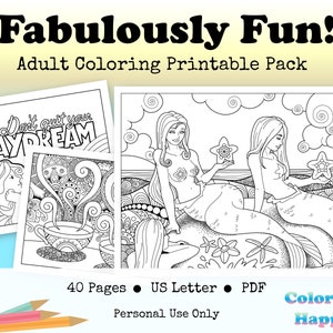 40 Fabulously Fun Adult Coloring Pages | Coloring Book for Relaxation & Stress Relief | US Letter PDF