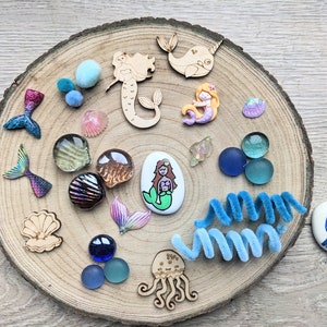 Mermaids Sensory Kit, Loose Parts, Small World, Imaginative, Open-ended, Tinker Tray, Playdough tool, Sensory Bin, Kids Gift, Learning