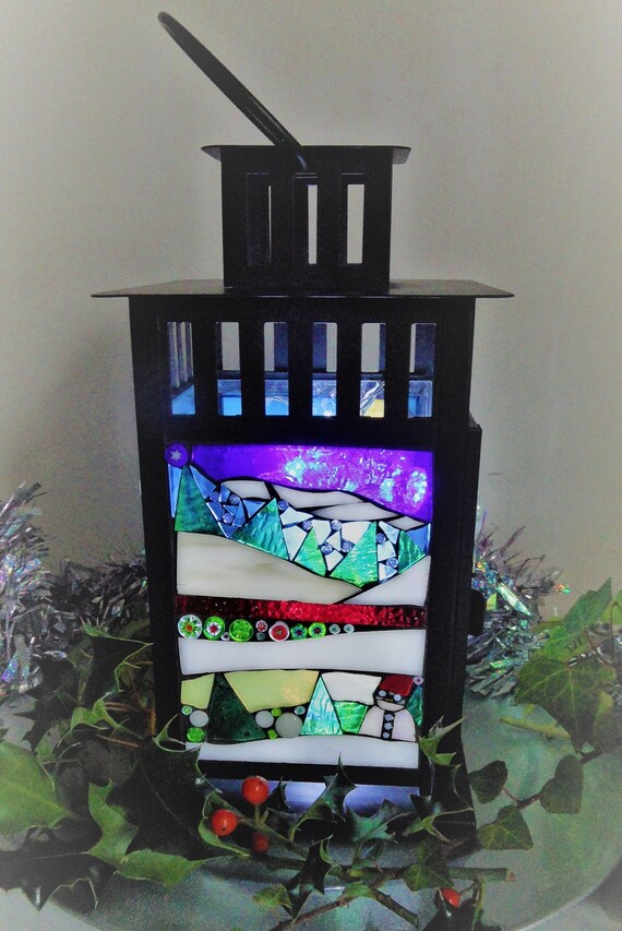 Stained Glass Mosaic Lantern Candle Holder 4 Seasonal Scenes Etsy UK