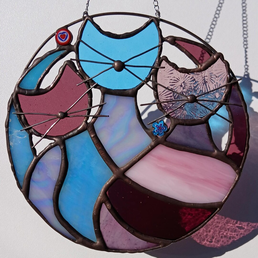 Stained Glass Cats Suncatcher – Handmade Window Hanging, Cat Lover Gift ...