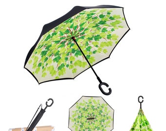 Umbrella - Windproof Inverted Reverse Upside Down C-Handle Double Layer Umbrella With Carry Cover