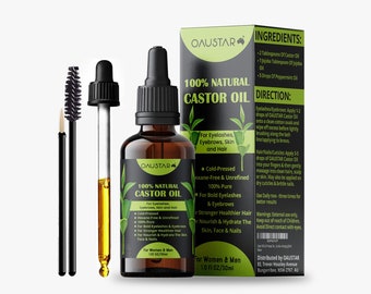 OAUSTAR Cosmetic Castor Oil (1.01 OZ) 100% Natural, Cold Pressed, Hexane Free Stimulate Growth For Eyelashes, Eyebrows, Hair, Skin Moisturiz