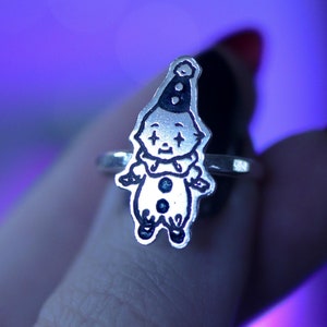 Anillo de payaso Kewpie, anillo de Pierrot, joyería de plata de ley, hecho a medida.