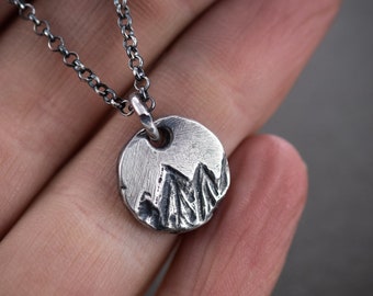 Rustic Circle Mountain Silver Necklace, Wanderlust Hiking Mens Adventure necklace, Travel Gifts, Mens pendant necklace, Handmade  jewelry