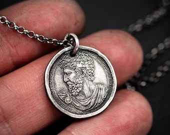 Marcus Aurelius Roman Coin Necklace, Emperor Pendant Pendant, Mens Anxiety Relief Meditation Jewelry gift