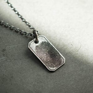 Actual Silver Fingerprint Necklace for Men, Personalized Engraved Pendant, Custom Fingerprint Jewelry, Unique Gift for Him