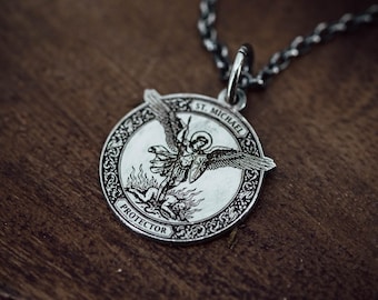 Saint Michael Archangel Pendant, Sterling Silver Necklace, Handmade Religious Jewelry,