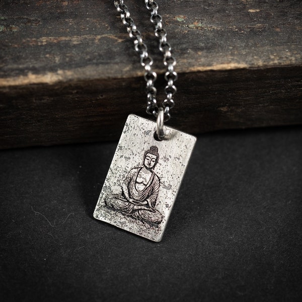 Collier pendentif en argent méditation Bouddha, bijoux spirituels faits main de yoga bouddhiste, cadeau pleine conscience pour lui, collier pour homme, soulagement de l'anxiété