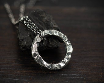 Mens necklace, Silver Circle pendant necklace, Dad Gift, Unique gifts for men, Husband gift, Mens Silver Handmade jewelry,Minimalist jewelry