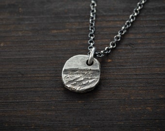 Mens Necklace Small Rustic  Pendant for Men in Sterling Silver