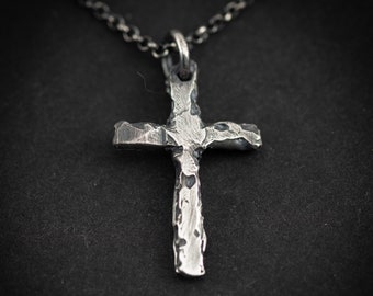 Silver Cross Mens Christian necklace, Strength pendant necklace, Christian gifts, Handmade jewelry, Boyfriend gift, Husband gift