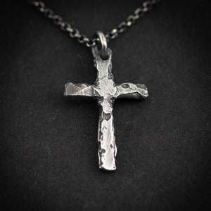 Silver Cross Mens Christian necklace, Strength pendant necklace, Christian gifts, Handmade jewelry, Boyfriend gift, Husband gift