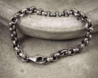 Chunky mens silver bracelet, Oxidized rustic  silver chain Bracelet, Brutalist jewelry, Boyfriend boyfriend gift, gift for him, Handmade