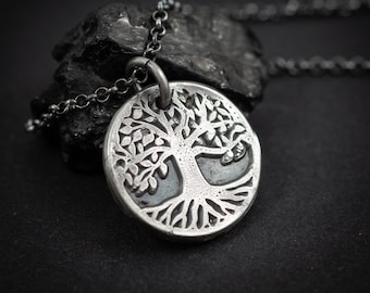Tree of Life Silver mens necklace, Yggdrasil Pendant, Unique viking jewelry, Oxidized rustic necklace, norse forest jewelry, mens gift