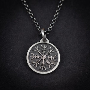Mens Silver Viking The Helm of Awe Protection necklace, Engraved silver Personalized viking jewelry, Oxidized rustic necklace, norse jewelry