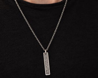 Morse Code Personalized Silver Necklace, Engraved Rustic Mens Minimalist Jewelry, Custom Gift