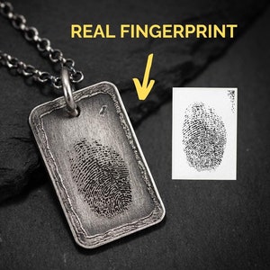 Actual Silver Fingerprint Necklace for Men, Personalized Engraved Pendant, Custom Fingerprint Jewelry, Unique Gift for Him