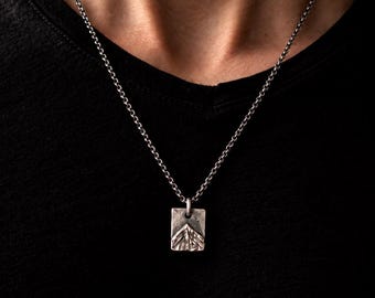Handmade Mountain Silver Necklace, Rustic Pendant, Adventurer Jewelry, Hikers gift