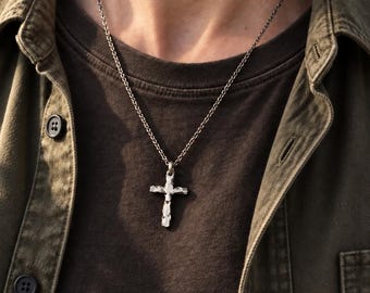 Sterling Silver Handmade Cross Necklace, Minimalist Mens Jewelry, Faith Based Mens Pendant Necklace
