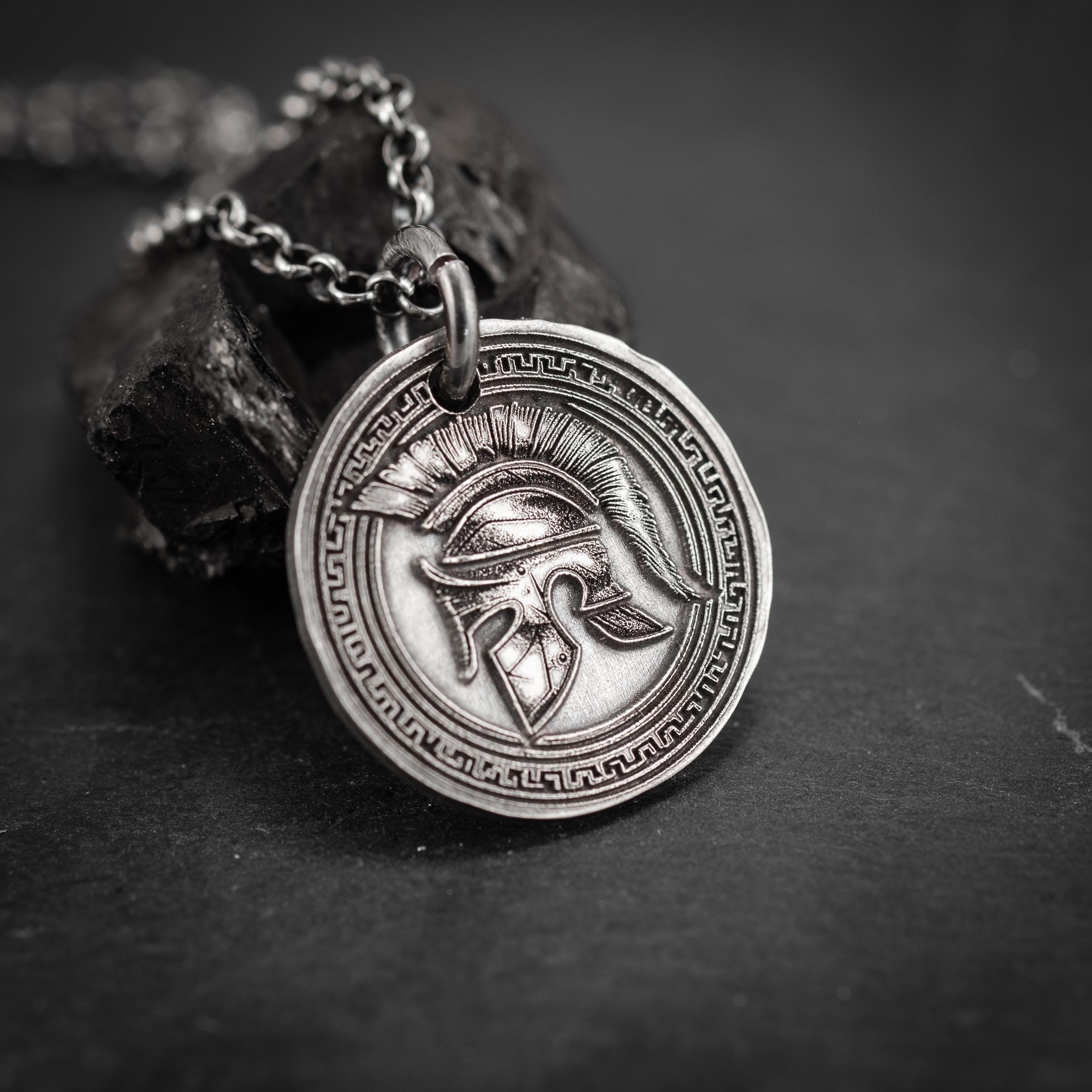 Sterling Silver Spartan Warrior Pendant, Protection amulet Mens Greek helmet necklace, Husband gift, encouragement mens gift
