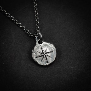 Silver Compass mens pendant necklace, Rustic Oxidized Silver Adventure handmade jewelry, Unique travel gift, Christmas gifts