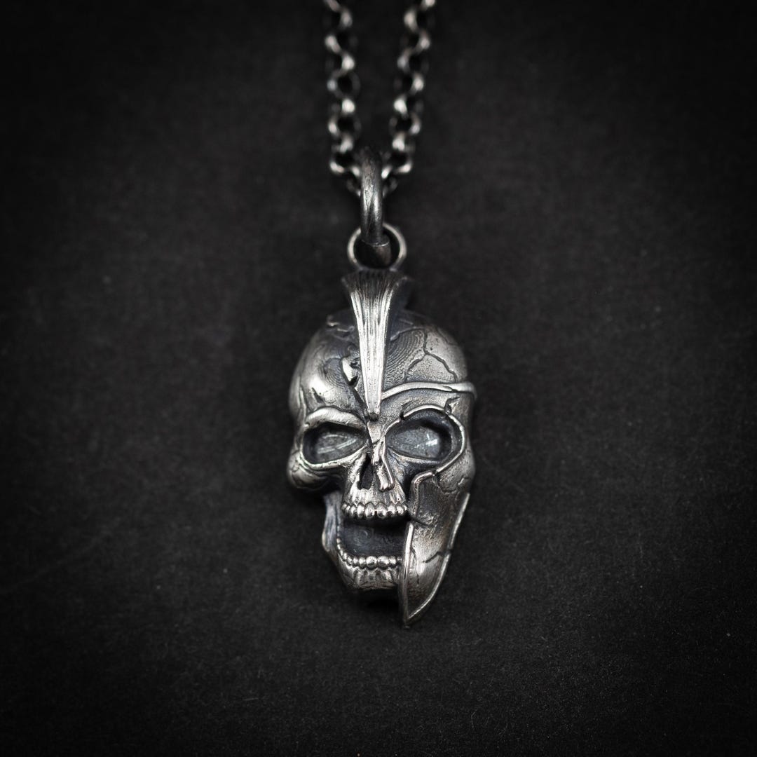 Buy Spartan Warrior Helmet Skull Men's Silver Strength Necklace