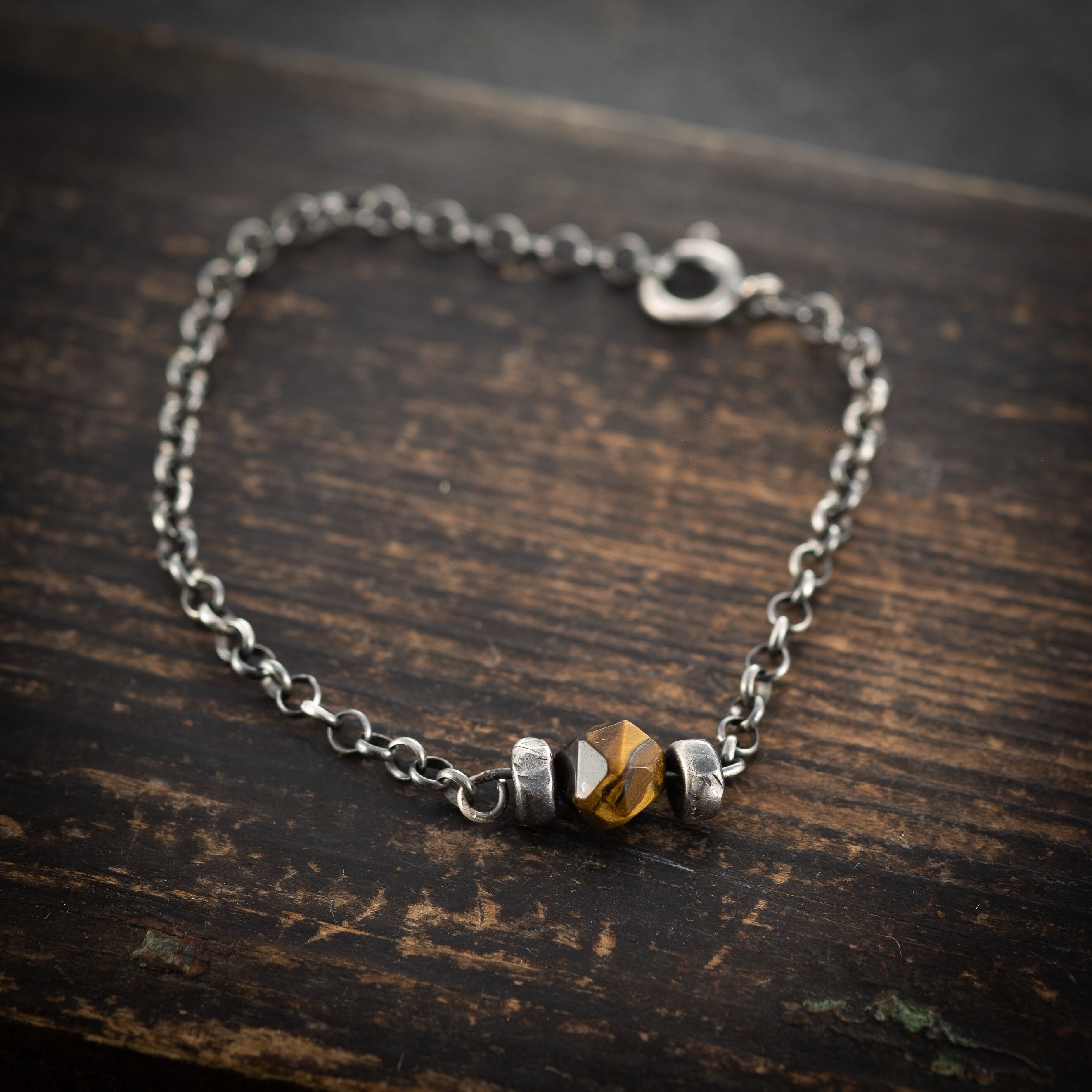 Strength Silver Chain Bracelet With Tiger's Eye Gemstone