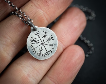 Silver Handmade Viking Compass Necklace, Norse Protection Symbolic Protection Pendant, Nordic Viking Jewelry