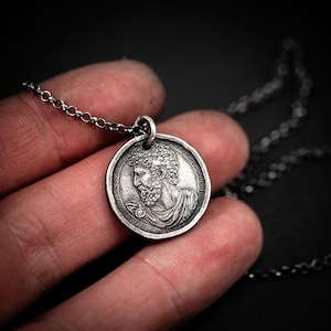 Marcus Aurelius Silver Pendant Necklace, Personalized Roman Emperor Jewelry, Unique Christmas Gift for Men image 1
