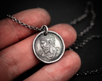 Marcus Aurelius Silver Pendant Necklace, Personalized Roman Emperor Jewelry, Unique Christmas Gift for Men
