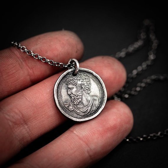 Marcus Aurelius Silver Pendant Necklace, Personalized Roman Emperor Jewelry, Unique Christmas Gift for Men