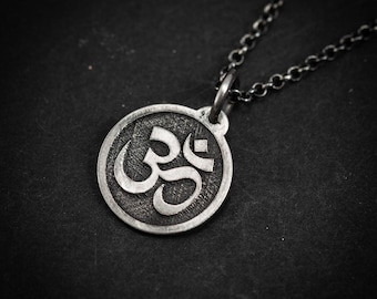 Om Silver Yoga Pendant Necklace, Buddhist Spiritual Jewelry, Meditation Gift for Him or Her