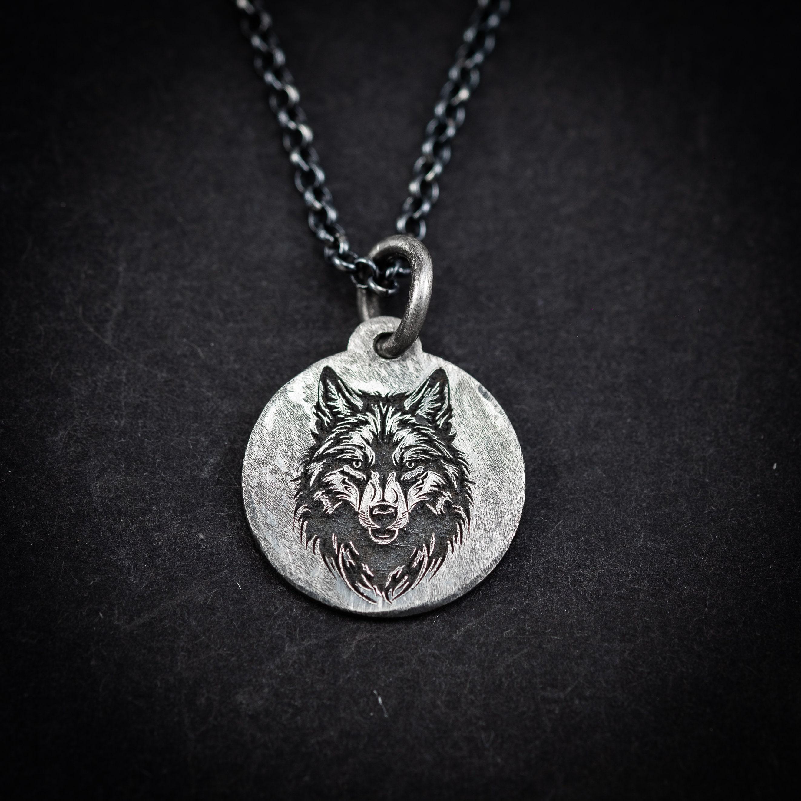 Personalized Wolf Silver Animal Pendant Necklace, Unique