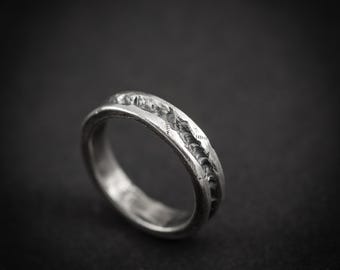 Handmade rustic silver ring for men, Sterling silver oxidized brutalist ring, textured silver ring, mens gift, mens wedding