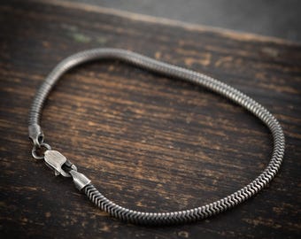 Minimalist Oxidized Mens silver  Snake chain  bracelet, Boyfriend gift ,Handmade  sterling silver jewelry, mens bracelet gift for husband