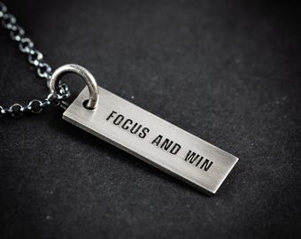 Personalized Engraved Silver Necklace, Custom Handmade Men's Jewelry, Rustic Mens Name Pendant