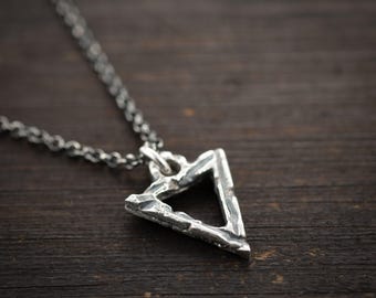 Oxidized Silver Unisex Triangle Pendant Necklace, Viking Nordic Rustic Pendant Necklace, Everyday Anniversary Necklace