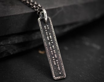 Morse Code Personalized Custom Silver Necklace, Engraved Rustic Mens Jewelry, Mens Minimalist Necklace