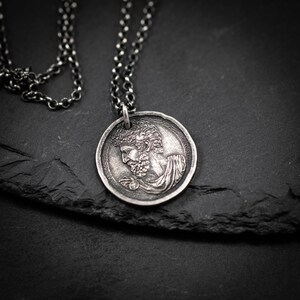 Silver Marcus Aurelius Roman emperor coin necklace, Ancient stoicism pendant, mens meditation gift, anxiety relief personalized jewelry image 4